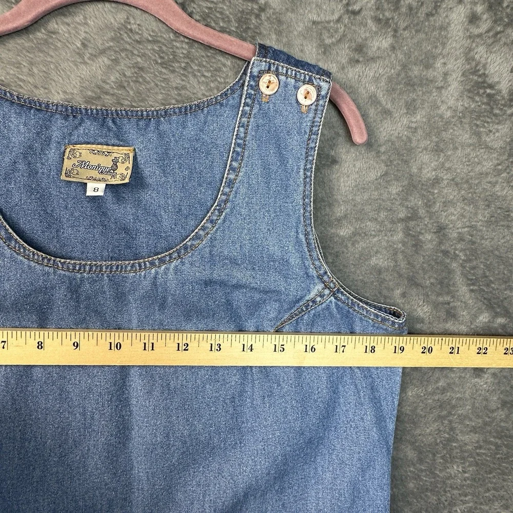 VTG Monique Fashions Denim Dress Jacket Set Size 8 Light Blue‎ Embroidered USA
